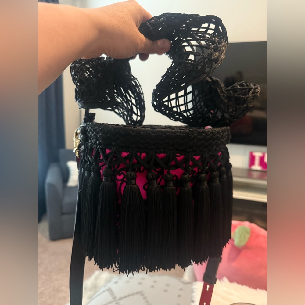 Christian Louboutin Flamencaba Satin Crossbody Bag, Pink & Black, great cond.